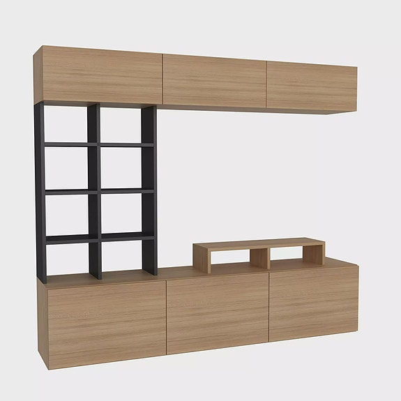 Teak Musta TV-yksikkö - 100% Melamiinipinnoitettu Lastulevy, 18mm, Useita Hylly