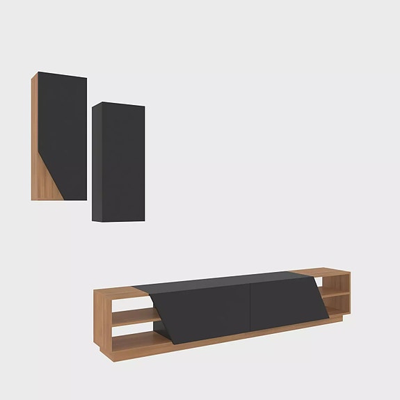 Moderni TV-taso Musta Teak 240x47x37,5 cm - 100% Melamiinipinnoitettu Hiukkaslev