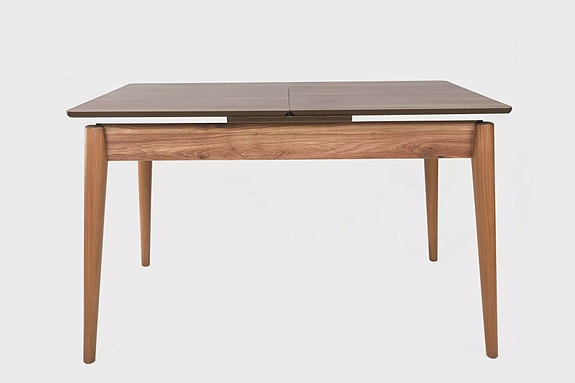Laajennettava Ruokapöytä, 100% MDF, Pähkinä Valkoinen, Muovijalat, 130/166x8