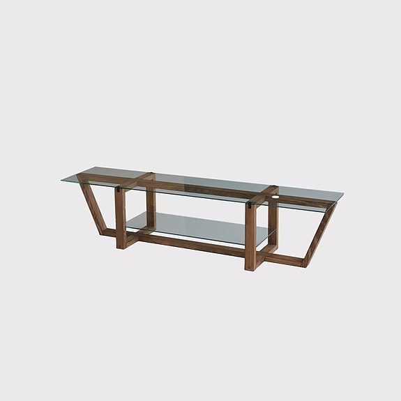 TV-taso, Pähkinä, 100% Karkaistu Lasi, 100% Mänty, 18 mm, 158x35x35 cm, 1 Pak