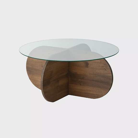 Walnut-sävyinen sohvapöytä: 100% karkaistu lasikansi, 100% mäntyrunko, 75x35