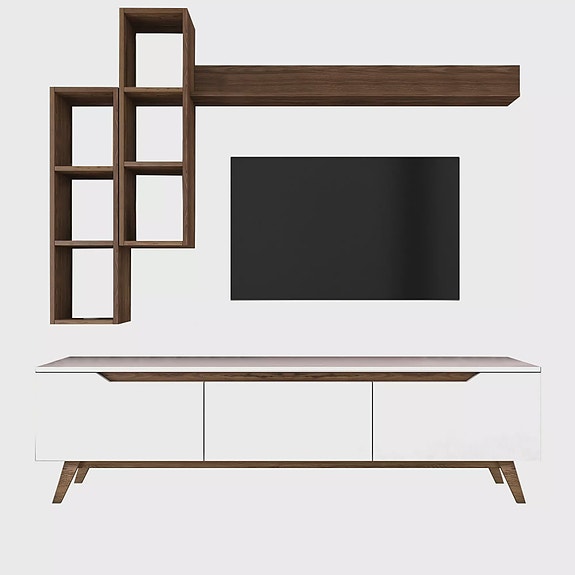 TV-taso Valkoinen Pähkinä 100% Melamiinipinnoitettu Hiukkaslevy 180x48,6x35 cm