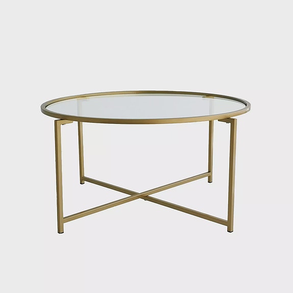 Moderni Glamour Sohvapöytä - Kulta - 100% Karkaistu Lasi 4mm - Metalli - 83x40