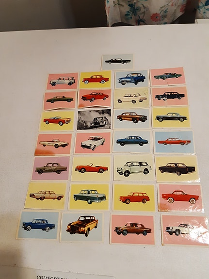 60/70-luku Jenkki-purkkakuvia autot,lentokoneet,jääkiekko,hevoset,High Chaparral
