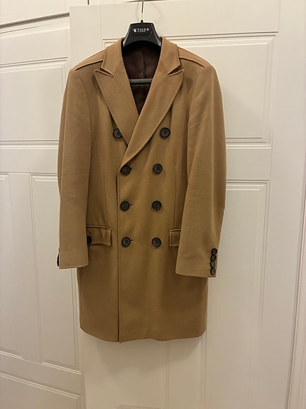 Turo Tailor Red Label miesten pitkä villatakki koko 48 beige