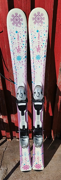 Lasten 110cm laskettelusukset siteillä valkoinen vaaleanpunainen