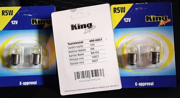 6 kpl lamppuja 12V R5W BA15s King Lights
