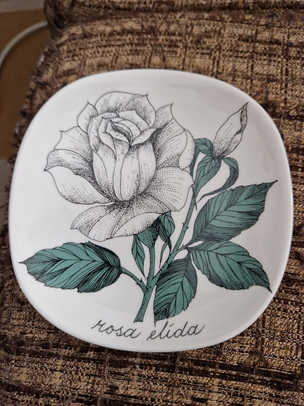 Arabia, rosa elida seinälautanen.  Design: Esteri Tomula.