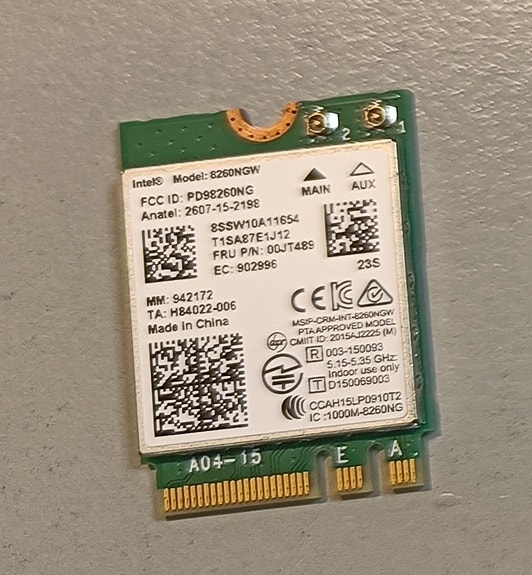 WLAN kortti Intel 8260NGW Wi-Fi 2.4/5 GHz, BT 4.2 M.2
