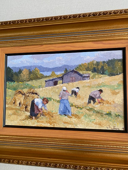 Yrjö Mustonen , sadonkorjuu öljyväri taulu