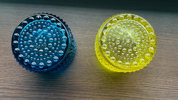 Iittala Kastehelmi tuikut turkoosi ja keltainen lasi
