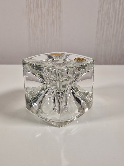 Vintage Ice Cube Lasikynttilänjalka, Bohemia, Czechoslovakia