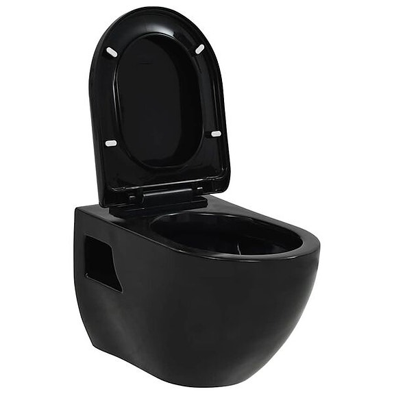 vidaXL Seinään kiinnitettävä WC-istuin keraaminen musta(sku143023