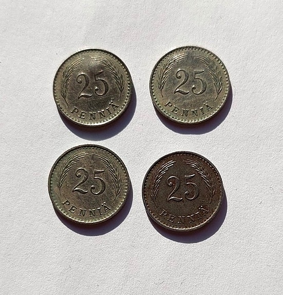 Suomi Finland 25 penniä 1921, 25, 38 ja 43 4 kpl kolikko coin
