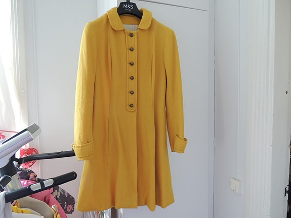 Vintage keltainen villakangastakki XS 34 vuorillinen