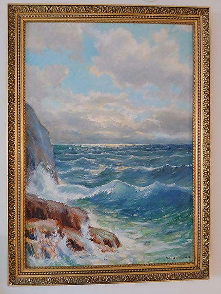 Meriaiheinen maalaus 113*82 cm vuosi 1968