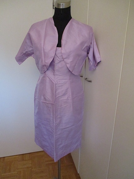 mekko silkkiä koko 38 vaalea violetti, 3 osainen