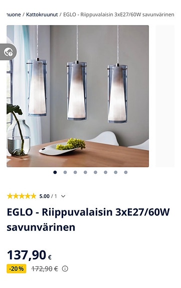 Eglo riippuvalaisin (savu)