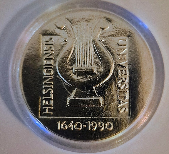 Suomi 100 markkaa juhlaraha Helsingin yliopisto 350-vuotta, 1640–1990 hopea