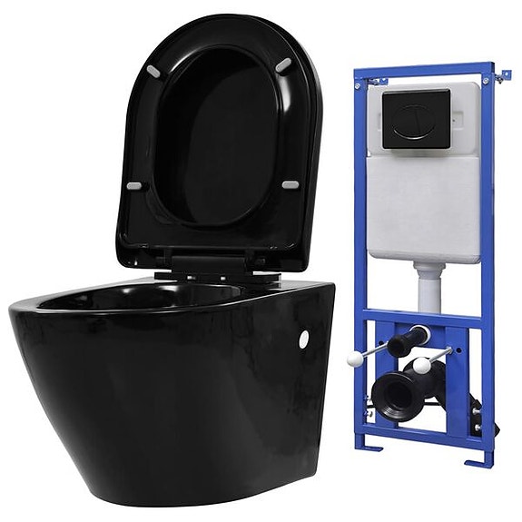 vidaXL Seinään kiinnitettävä WC piilotettu säiliö keraaminen musta(sku3054478