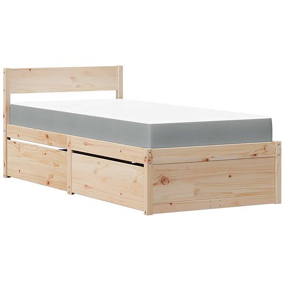 vidaXL Sänky laatikoilla ja patjalla 90x200 cm täysi mänty(sku3281907