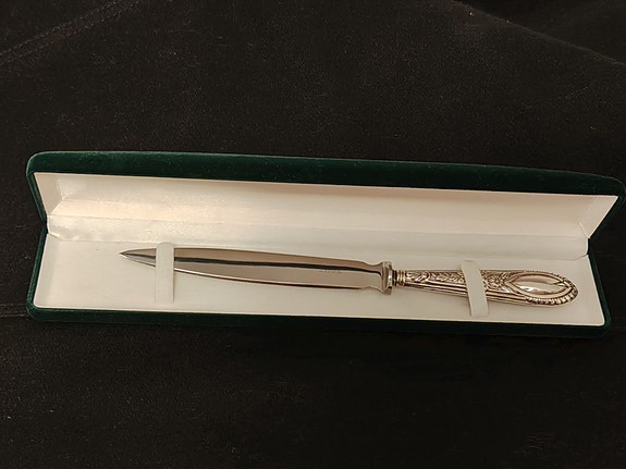 Hopeinen kirjeveitsi 925 (Sterling-hopea) – Alkuperäinen kotelo