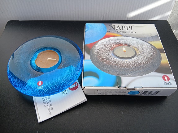 Iittala Nappi tuikkukippo sininen lasi
