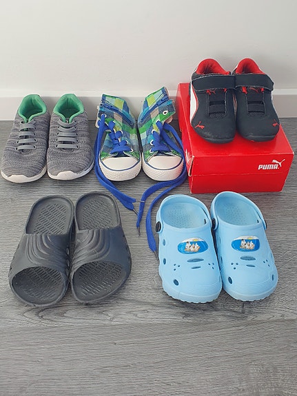 Lenkkarit, tennarit, crocsit, sandaalit (Puma, Halti, Moomin), koko 28-29