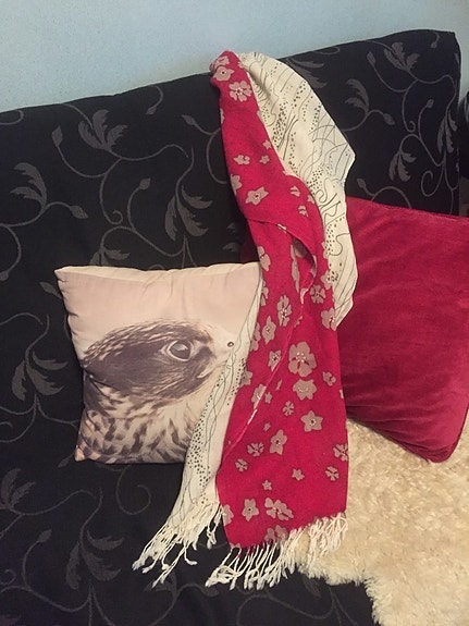 Punainen/valkoinen kuviollinen pashmina huivi