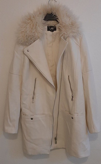 Valkoinen villakangastakki 50% villaa, koko 42 XL
