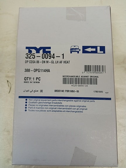 Opel Corsa C Sivupeilin lasi vasen
