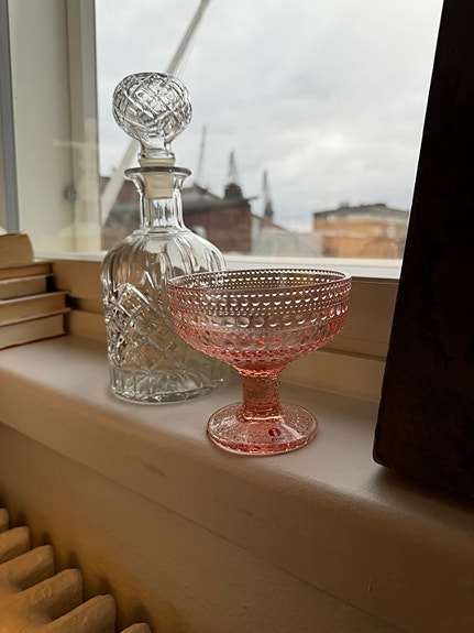 Iittala kastehelmi jälkiruokakulho vaaleanpunainen lasi