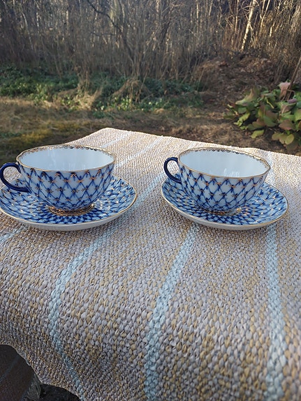 Vintage lomonosov Verkko teekuppit ja asetit USSR 2kpl.