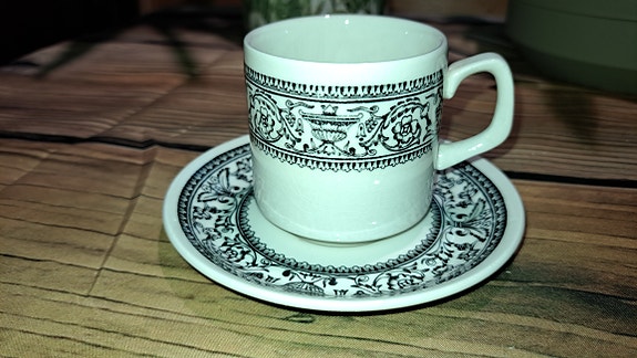 Vintage valko-musta Wood & Sons Burslem England kuppi + tassi