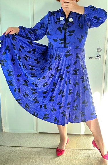 Aito Retro Vintage juhlamekko sähkönsininen 40 42 L XL 14