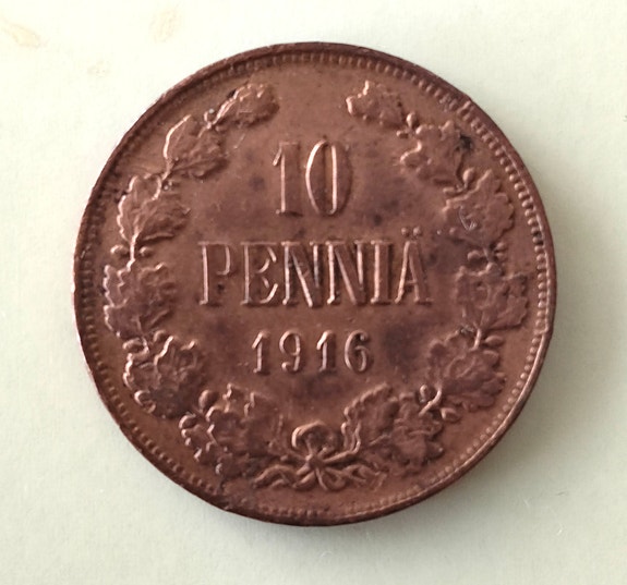10 pennin kolikko Suomi 1916