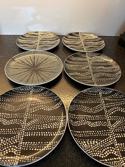Rörstrand Filippa K lautaset mustavalkoinen kuvio 19cm 6kpl