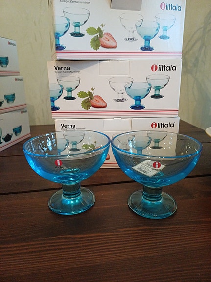 Uusia Iittala Verna jälkiruokakulhot 110mm vaaleansininen lasi 6kpl