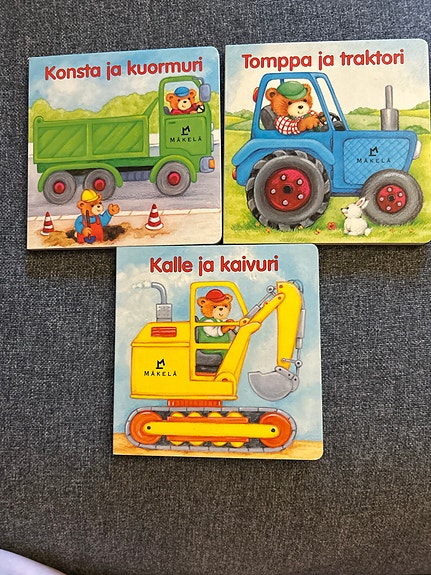 3 kpl Mäkelän kuvakirjat (kaivuri, kuorma-auto ja traktori)