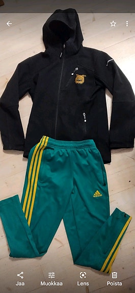 Hyväkuntoinen musta Ilves softshell-takki + verkkarit, 160-170 cm / XS-S / 34-36