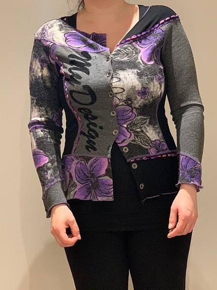 Violetti kukka neuletakki M