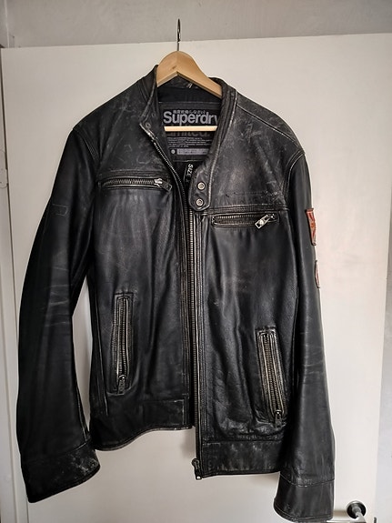 Superdry miesten nahkatakki XL musta