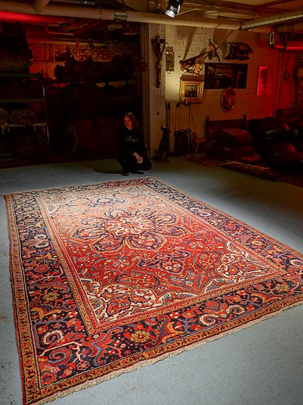 Hieno punainen aito itämainen vintage-matto 1960-luvulta – 340 x 235 cm