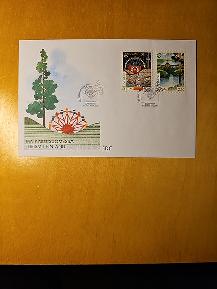 Suomi matkailu ensipäivänkuori postimerkeillä