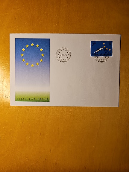Euroopan unioni ensipäiväkuori postimerkillä