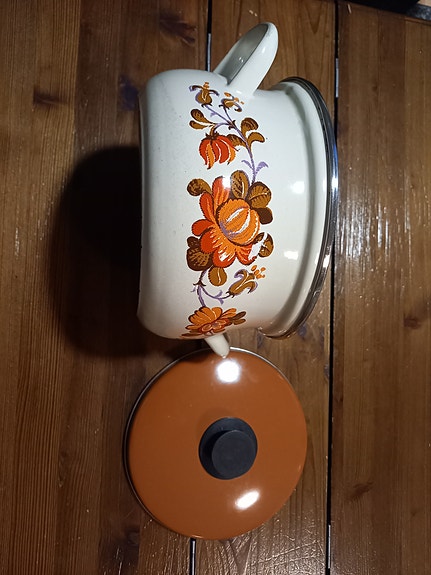 Vintage kattila + kansi emali kukkakuvio
