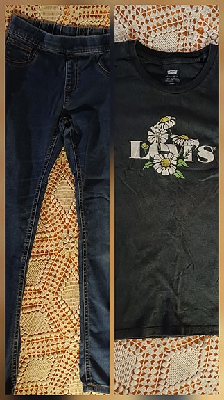 Pillifarkut no 158cm, Levi's T-paita S, setti, pienelle naisellekin, yht.hinta