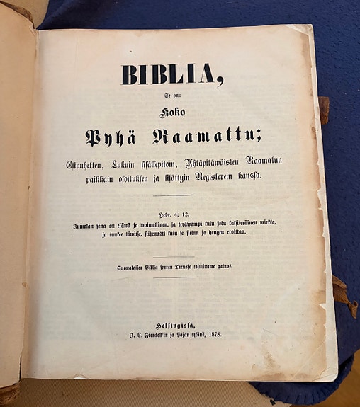 Biblia Pyhä Raamattu vuodelta 1878