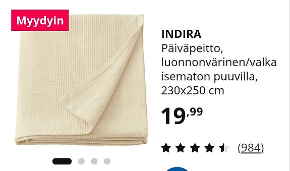 Mallistosta poistunut päiväpeitto, väriltään musta ja koko 250*250.