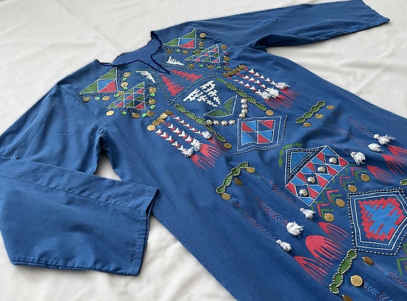 VINTAGE boho pitkä sininen mekko kaftaani maksimekko 70-luvun 80-luvun retro M L